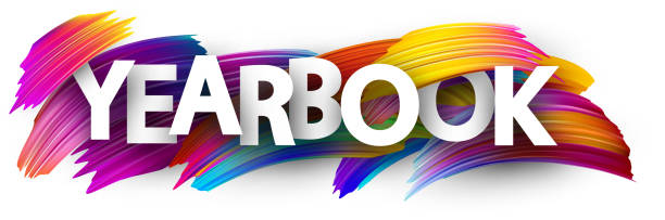 The word yearbook in bright colored background
